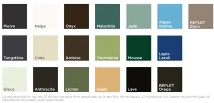 Couleurs disponibles pour les EMALIT