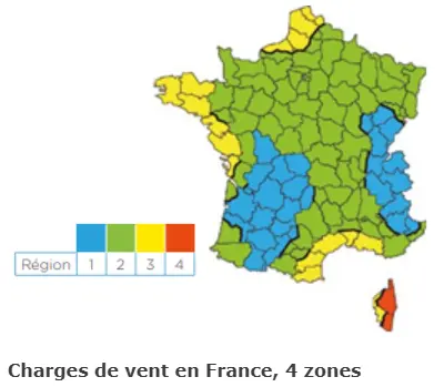Charges de vent en France, 4 zones 